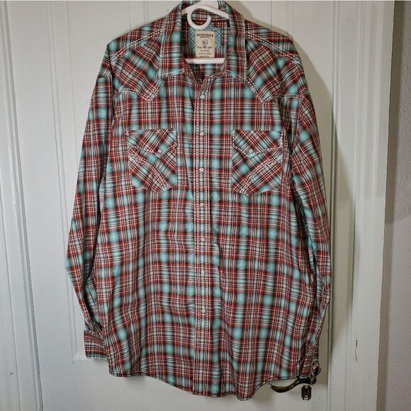 Panhandle‎ Slim Rough Stock Faux Pearl Snap Shirt Western Accent Stitching XL - Picture 1 of 8